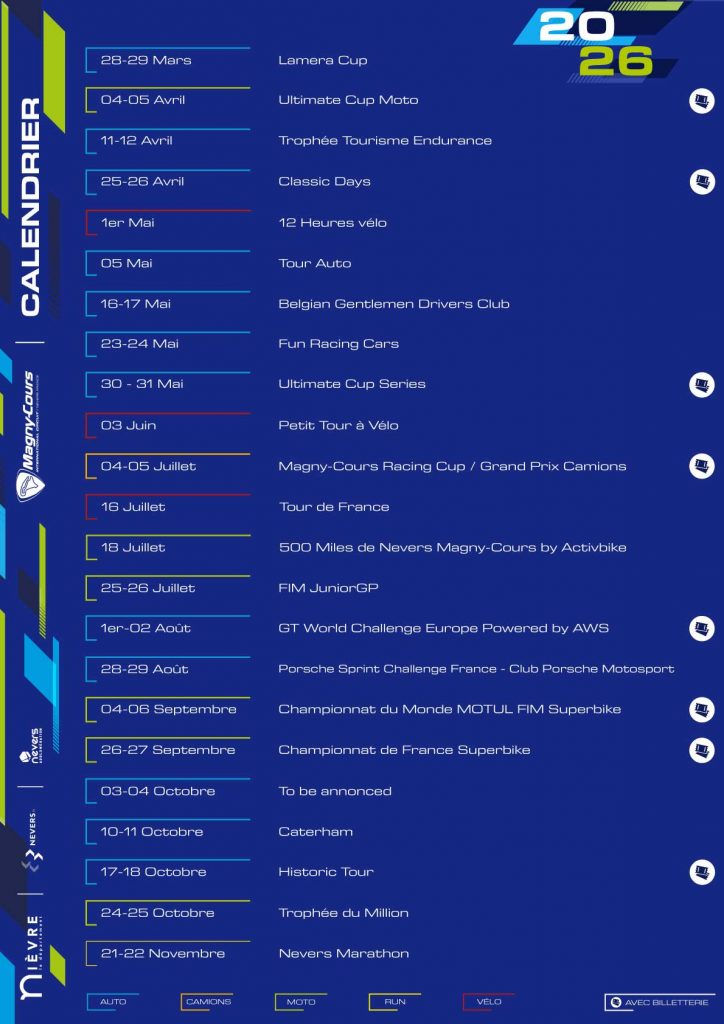 calendrier &eacute;v&eacute;nements, Circuit de Nevers Magny-Cours