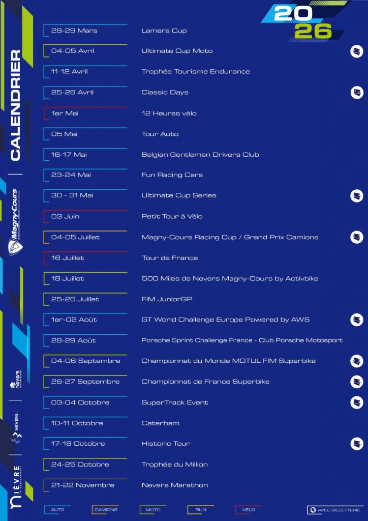 calendrier &eacute;v&eacute;nements, Circuit de Nevers Magny-Cours
